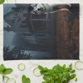 シベリアのハスキーハロウィーン怖い キッチンタオル (折り畳み)