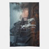 シベリアのハスキーハロウィーン怖い キッチンタオル (縦)