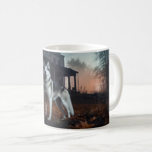 シベリアのハスキーハロウィーン怖い コーヒーマグカップ (正面右)
