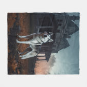 シベリアのハスキーハロウィーン怖い フリースブランケット (正面(横))