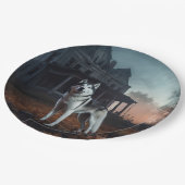 シベリアのハスキーハロウィーン怖い ペーパープレート (アングル)