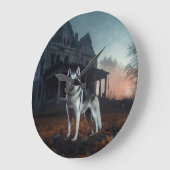 シベリアのハスキーハロウィーン怖い ラージ壁時計 (傾斜)