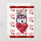 シベリアのハスキーハート犬の恋人バレンタインギフト シーズンポストカード (正面/裏面)