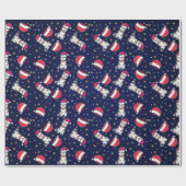 シベリアのハスキーブルークリスマスとサンタハット ラッピングペーパー (フラット)