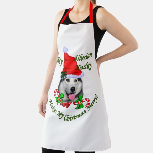 シベリアのハスキーメリークリスマス エプロン (インサイチュ)