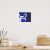 シベリアのハスキーローポリアートを青で ポスター (キッチン)