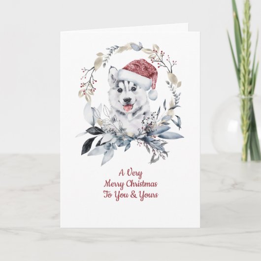 シベリアのハスキー家族1枚の写真メリークリスマス シーズンカード (正面)