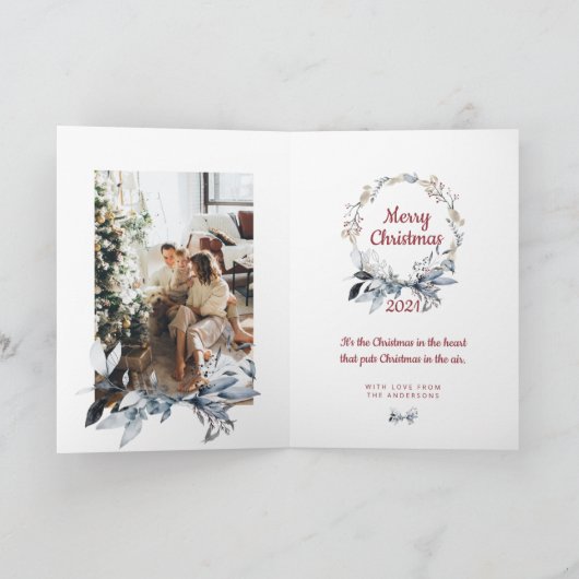 シベリアのハスキー家族1枚の写真メリークリスマス シーズンカード (内部)