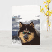 シベリアのハスキー挨拶カード カード (黄色い花)