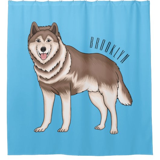 シベリアのハスキー漫画イラストレーション シャワーカーテン (正面)