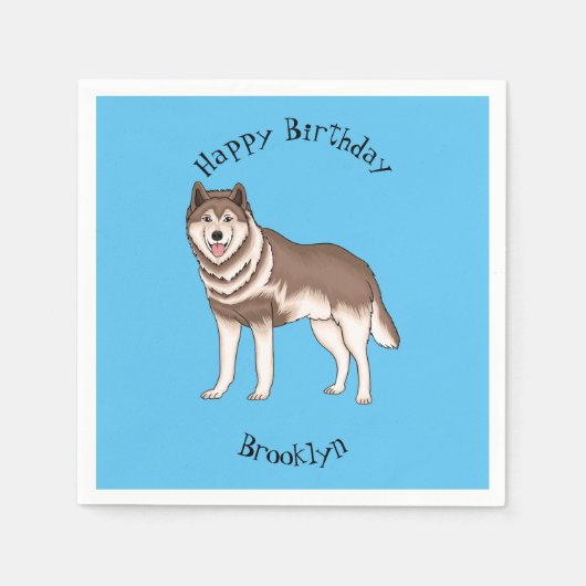 シベリアのハスキー漫画イラストレーション スタンダードカクテルナプキン (正面)