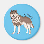 シベリアのハスキー漫画イラストレーション マグネット (正面)