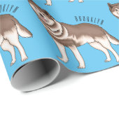 シベリアのハスキー漫画イラストレーション ラッピングペーパー (ロールコーナー)