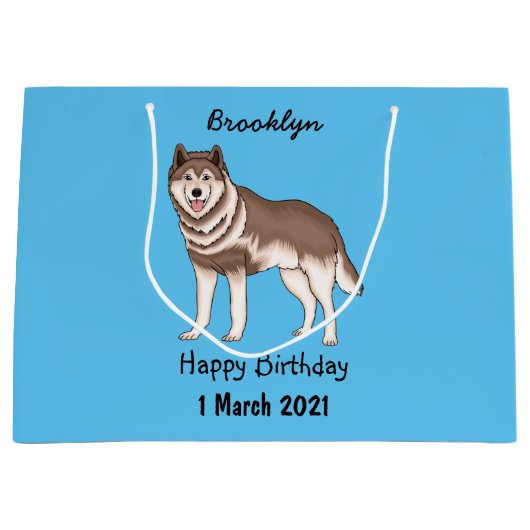 シベリアのハスキー漫画イラストレーション ラージペーパーバッグ (正面)