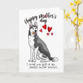 シベリアのハスキー犬からの母の日 カード (黄色い花)