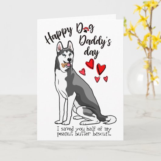 シベリアのハスキー犬からの父の日 カード (黄色い花)