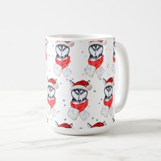 シベリアのハスキー犬がクリスマススターを育てる コーヒーマグカップ (正面右)