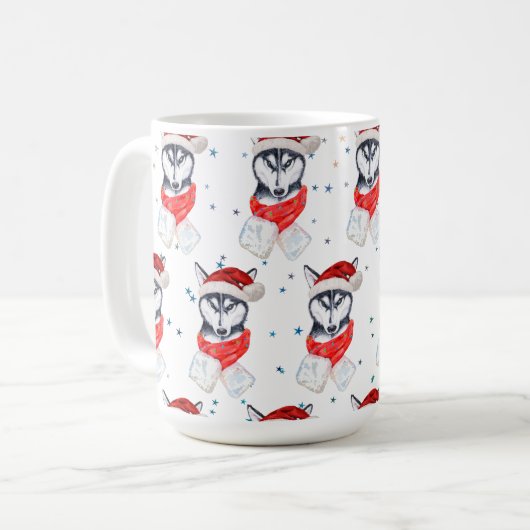 シベリアのハスキー犬がクリスマススターを育てる コーヒーマグカップ (正面左)