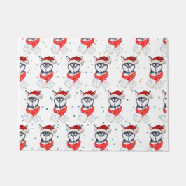 シベリアのハスキー犬がクリスマススターを育てる ドアマット