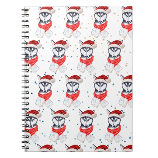 シベリアのハスキー犬がクリスマススターを育てる ノートブック (正面)