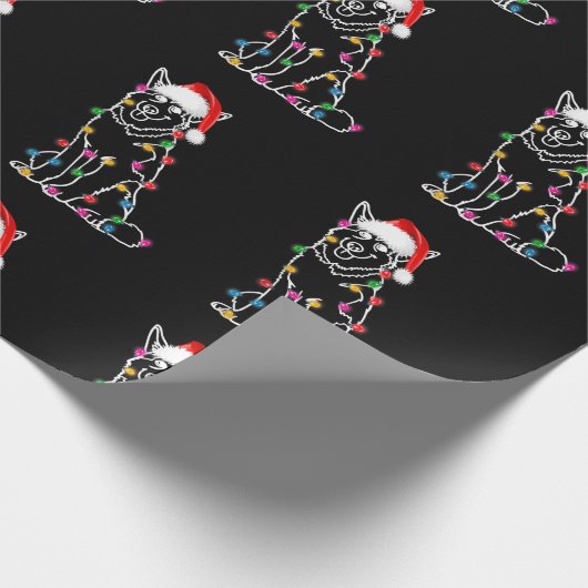 シベリアのハスキー犬がクリスマスマッチングファミリーを点灯 ラッピングペーパー (角)