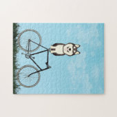 シベリアのハスキー犬が自転車に乗ってヴィンテージ ジグソーパズル (横)