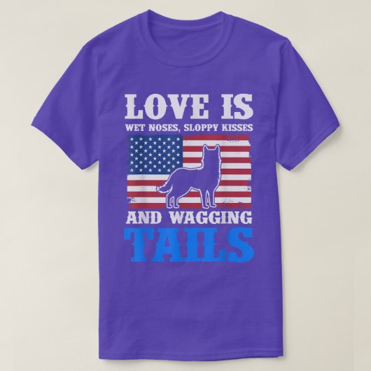 シベリアのハスキー犬そりアメリカ国旗の犬の所有者 Tシャツ (デザイン正面)