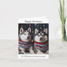 シベリアのハスキー犬のクリスマスカード カード