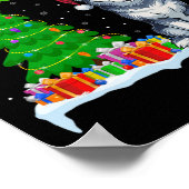 シベリアのハスキー犬のクリスマスツリーの光おもしろいクリスマス ポスター (角)