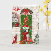 シベリアのハスキー犬のクリスマス折り返しグリーティングカード カード (黄色い花)