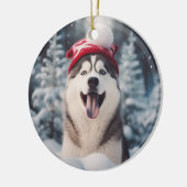 シベリアのハスキー犬のクリスマス記念品 セラミックオーナメント (左)