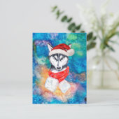 シベリアのハスキー犬のクリスマス シーズンポストカード (スタンド正面)