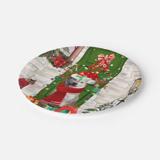 シベリアのハスキー犬のクリスマス ペーパープレート (アングル)