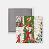 シベリアのハスキー犬のクリスマス マグネット (正面/裏面)