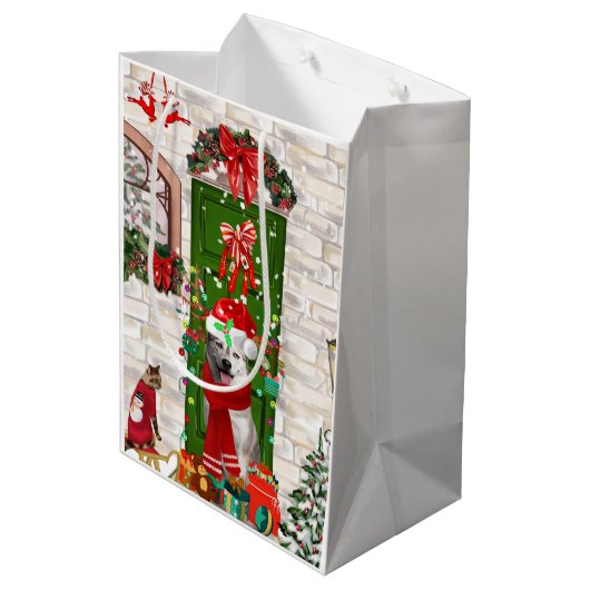 シベリアのハスキー犬のクリスマス ミディアムペーパーバッグ (裏面アングル)