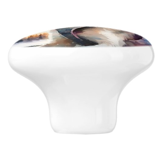 シベリアのハスキー犬のセラミックプル セラミックノブ (側面)