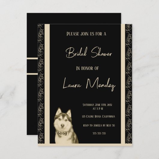 シベリアのハスキー犬のブライダルシャワーへの招待 (正面/裏面)