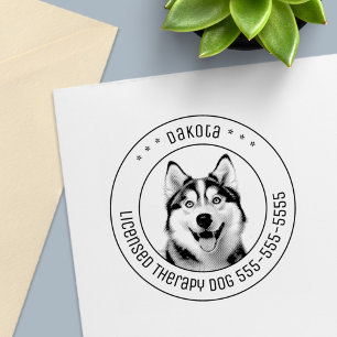 シベリアのハスキー犬のペットの写真ラウンド セルフインキングスタンプ