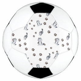 シベリアのハスキー犬のペットの足が足跡を犬 サッカーボール