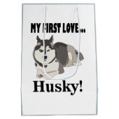 シベリアのハスキー犬の恋人ペットシベリアのハスキー ミディアムペーパーバッグ (裏面)