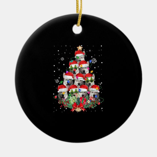 シベリアのハスキー犬の木クリスマスパジャマクリスマス犬 セラミックオーナメント (正面)