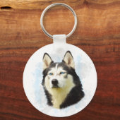 シベリアのハスキー犬の水の色のアー絵画ト キーホルダー (正面)