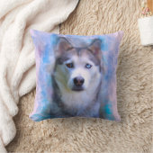 シベリアのハスキー犬の水の色のアー絵画ト クッション (ブランケット)
