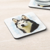 シベリアのハスキー犬の水の色のアー絵画ト コースター (左側)