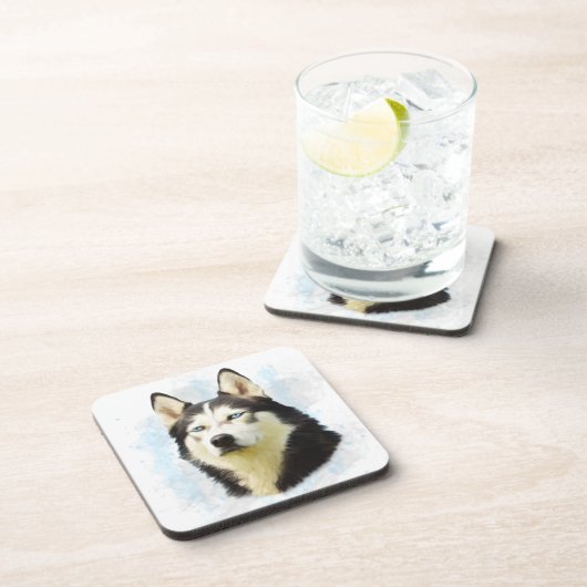 シベリアのハスキー犬の水の色のアー絵画ト コースター (右側)