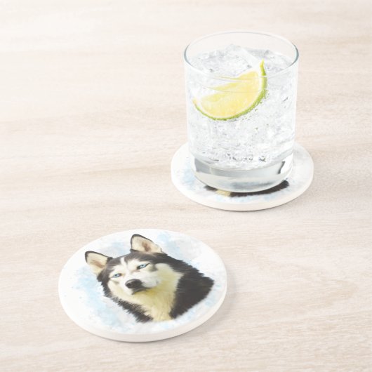 シベリアのハスキー犬の水の色のアー絵画ト コースター (側面)