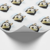 シベリアのハスキー犬の水の色のアー絵画ト ラッピングペーパー (角)