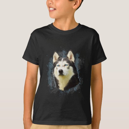 シベリアのハスキー犬の水の色のアー絵画ト Tシャツ (正面)