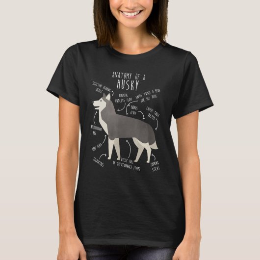 シベリアのハスキー犬の解剖学グレーのペット可愛い Tシャツ (正面)