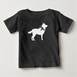 シベリアのハスキー犬の赤ちゃんシャワーパピーグレー ベビーTシャツ